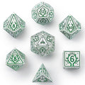 Solid Metal Druid RPG Dice set - White w/Green