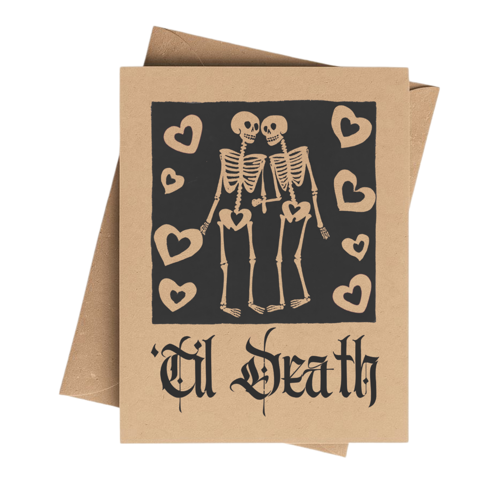 ‘Til Death Goth Black Love Card on Kraft Paper 5x7