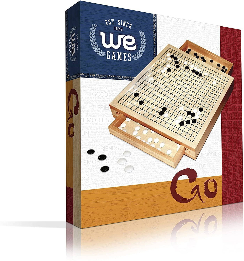 Wood Go set with 12 inch board and storage drawers for black and white stones