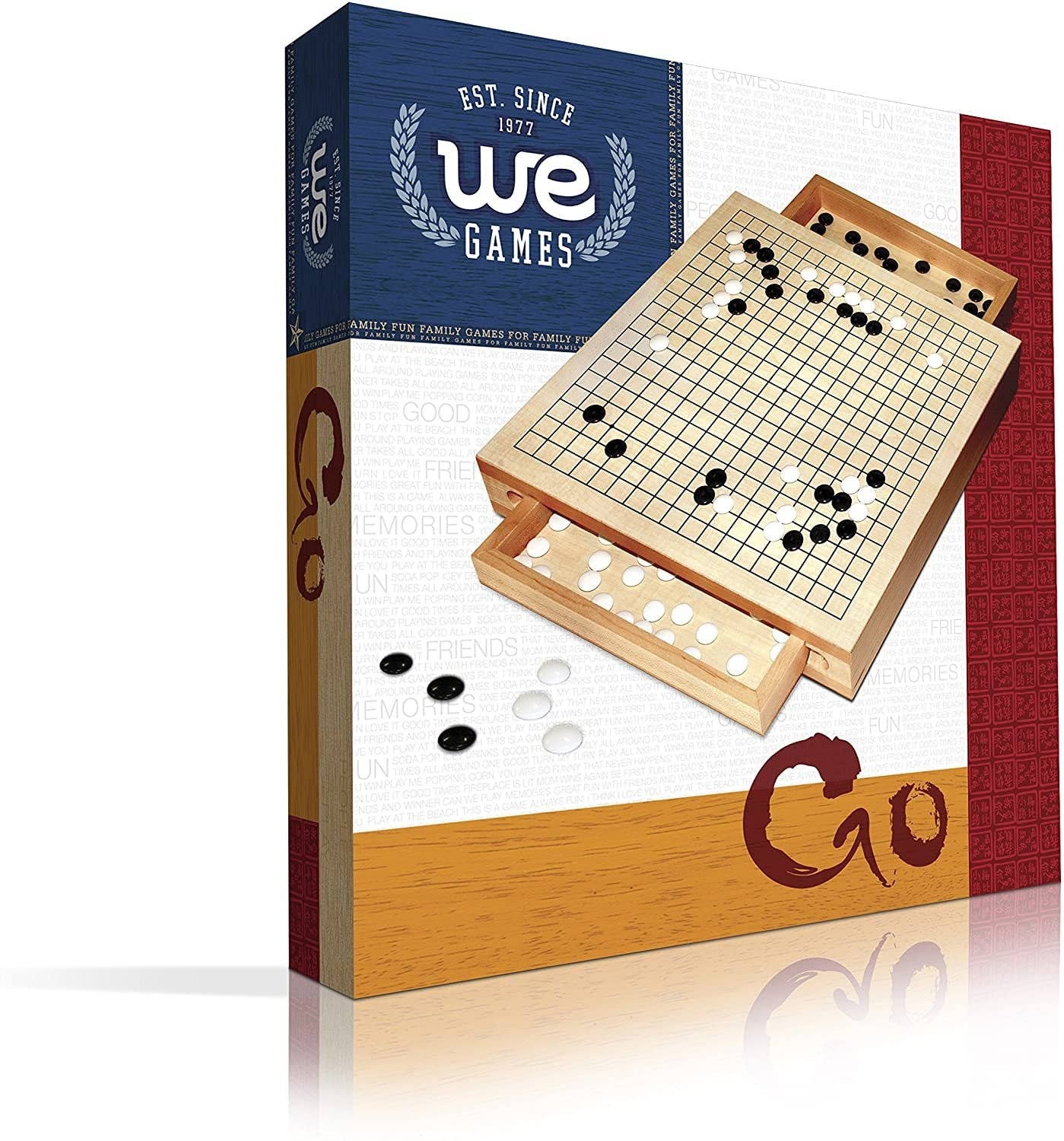 Wood Go set with 12 inch board and storage drawers for black and white stones