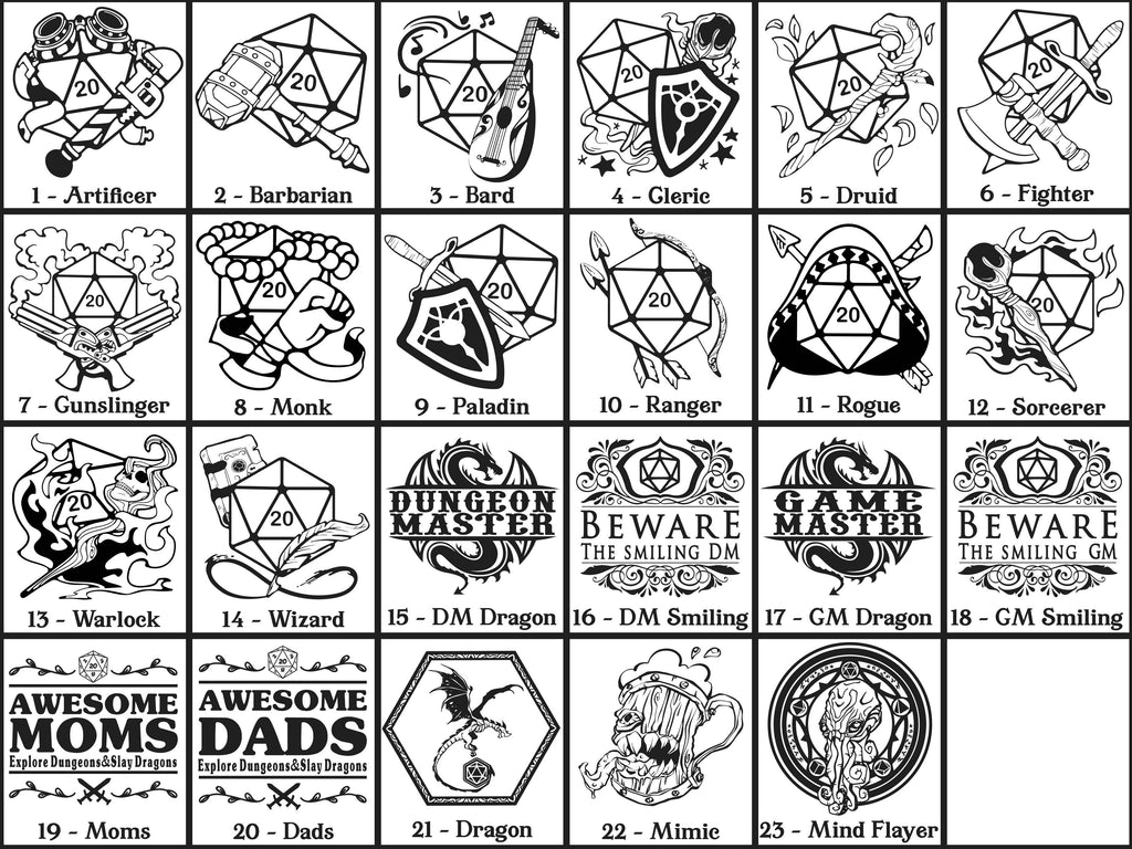 D&D Dice Tray Coasters, 23 Choices (14 Classes + Others)