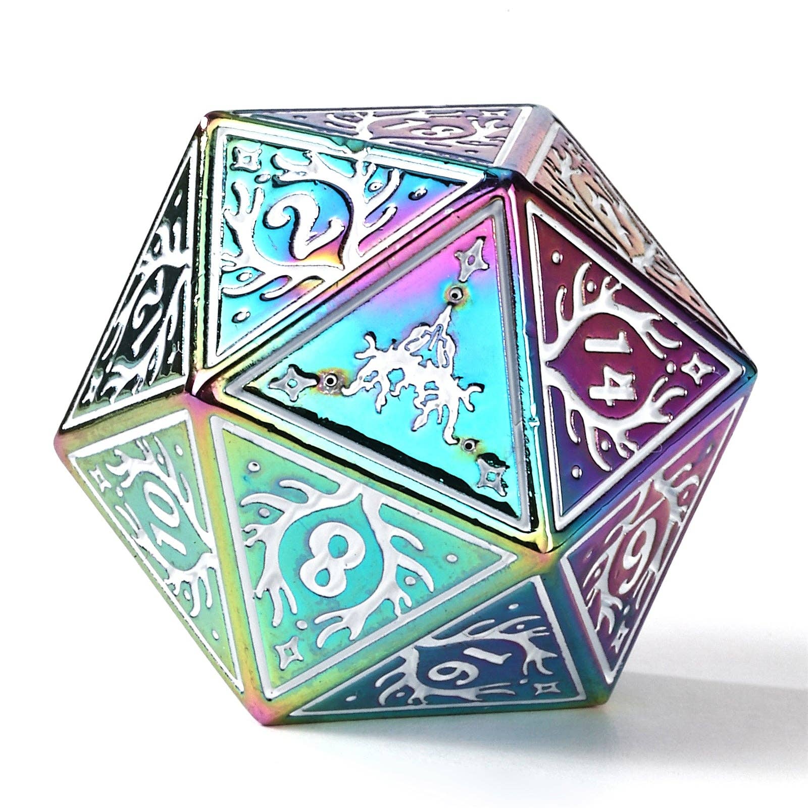 Solid Metal Druid RPG Dice Set - Rainbow w/White