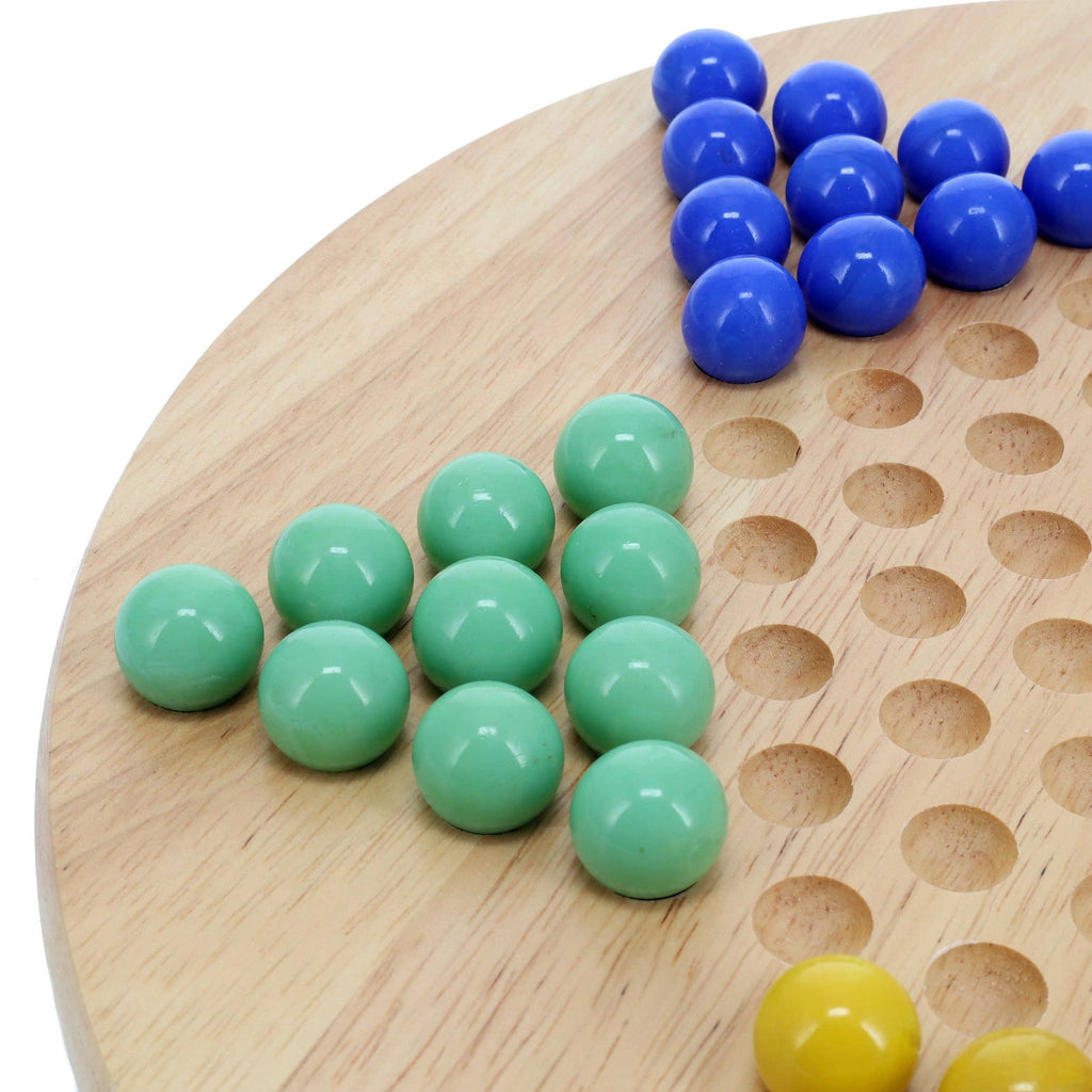 Wood Chinese Checkers set with 11.5 inch round board and 60 glass marbles