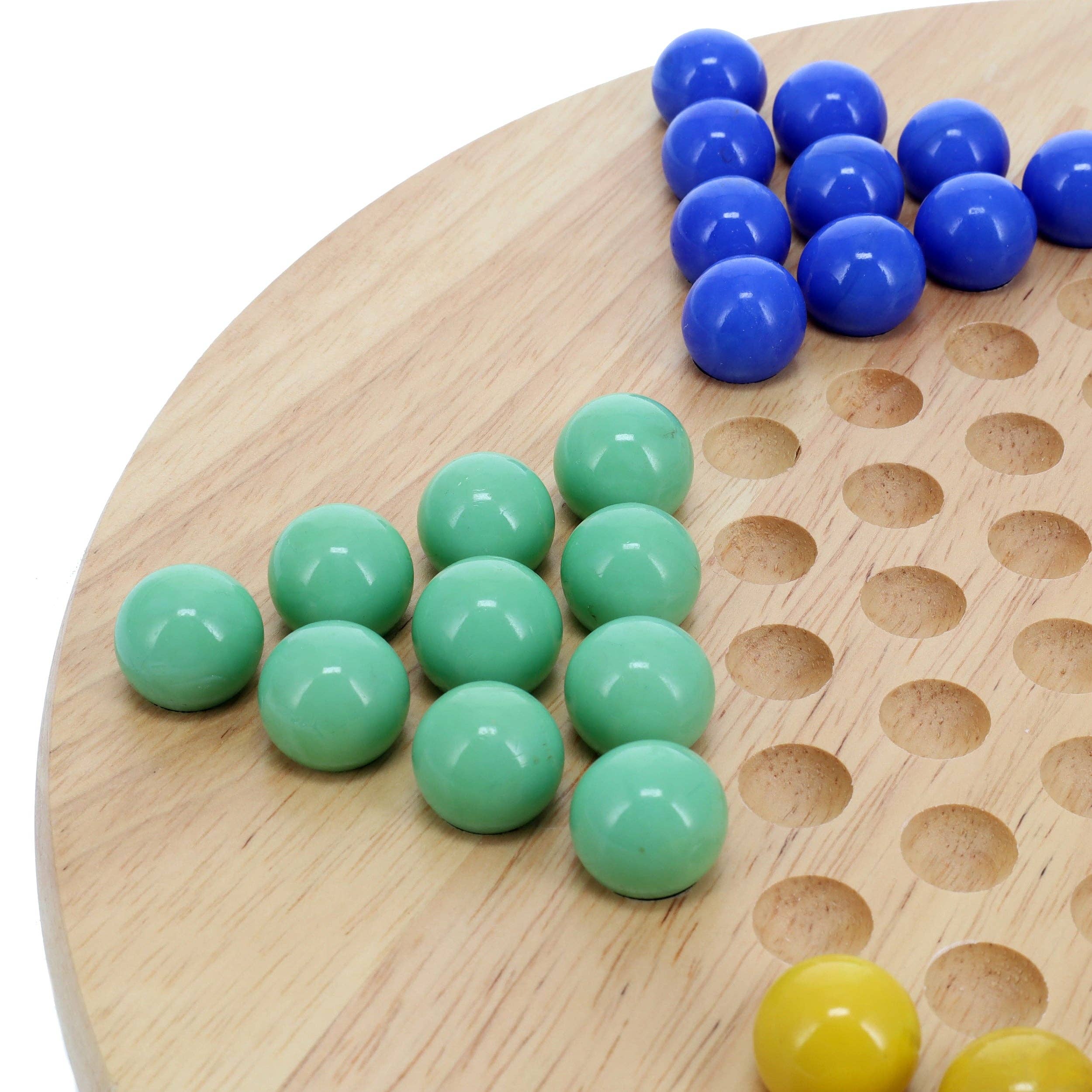 Wood Chinese Checkers set with 11.5 inch round board and 60 glass marbles