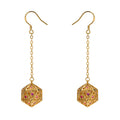 Dragon's Eye D20 Dice Earrings - Gold with Ruby Red Gems