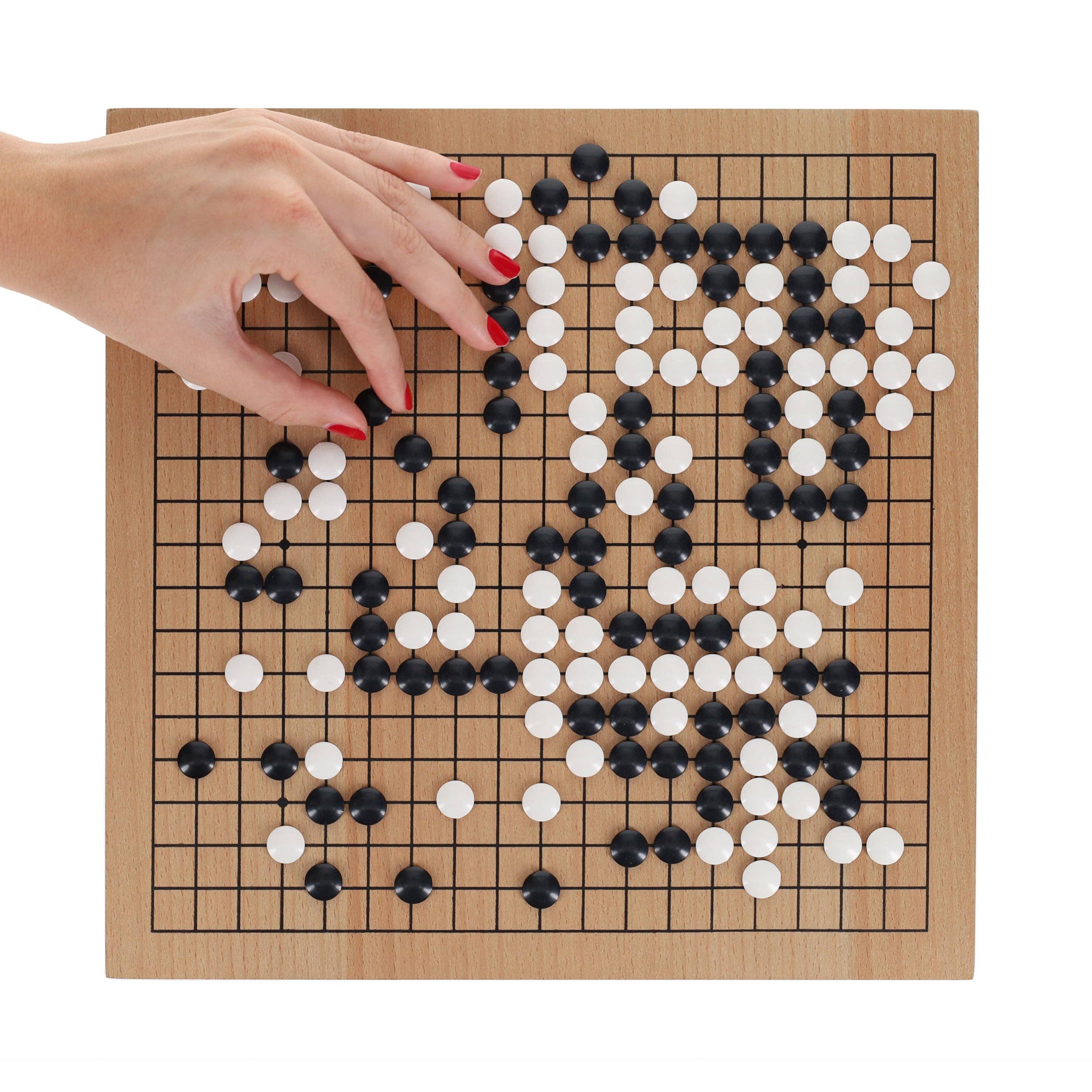 Wood Go set with 12 inch board and storage drawers for black and white stones