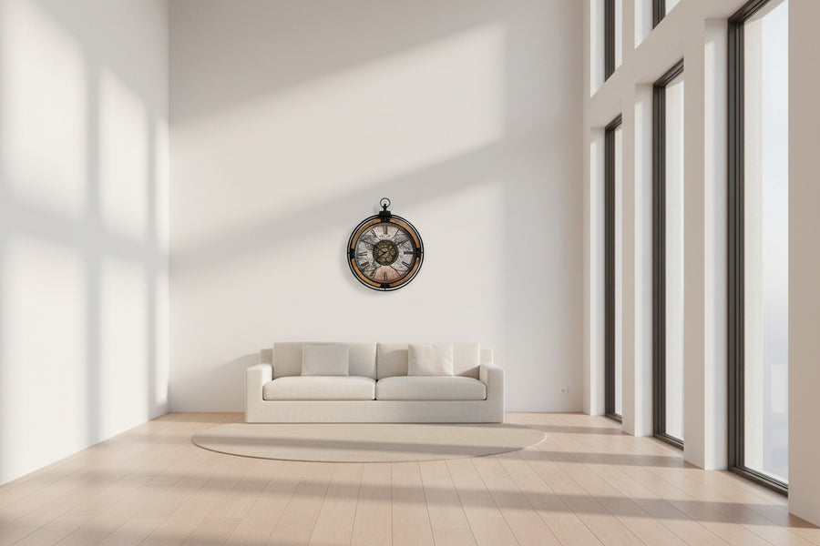 Vintage World Map Industrial Gear Wall Clock