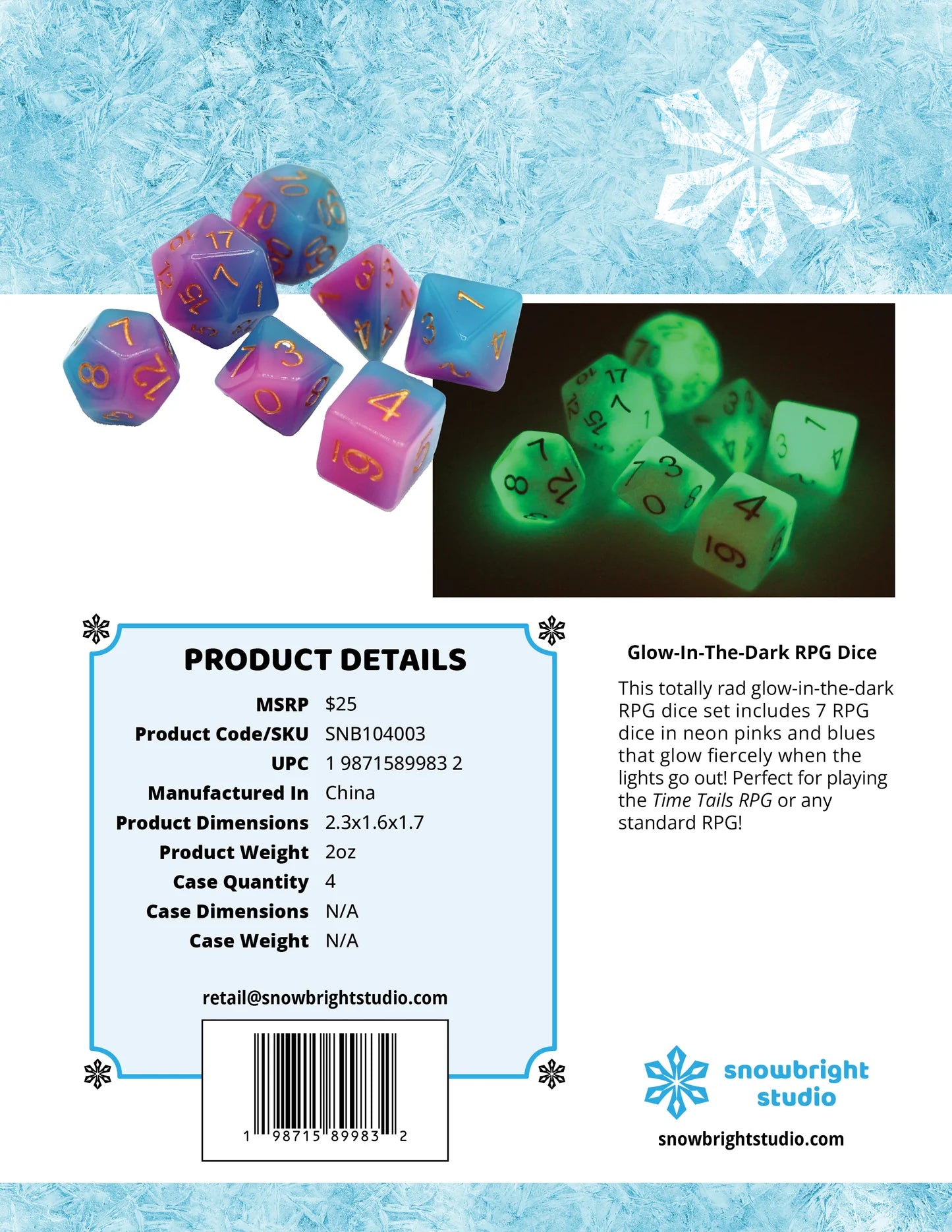 Pink & Blue Glow in the Dark RPG Dice