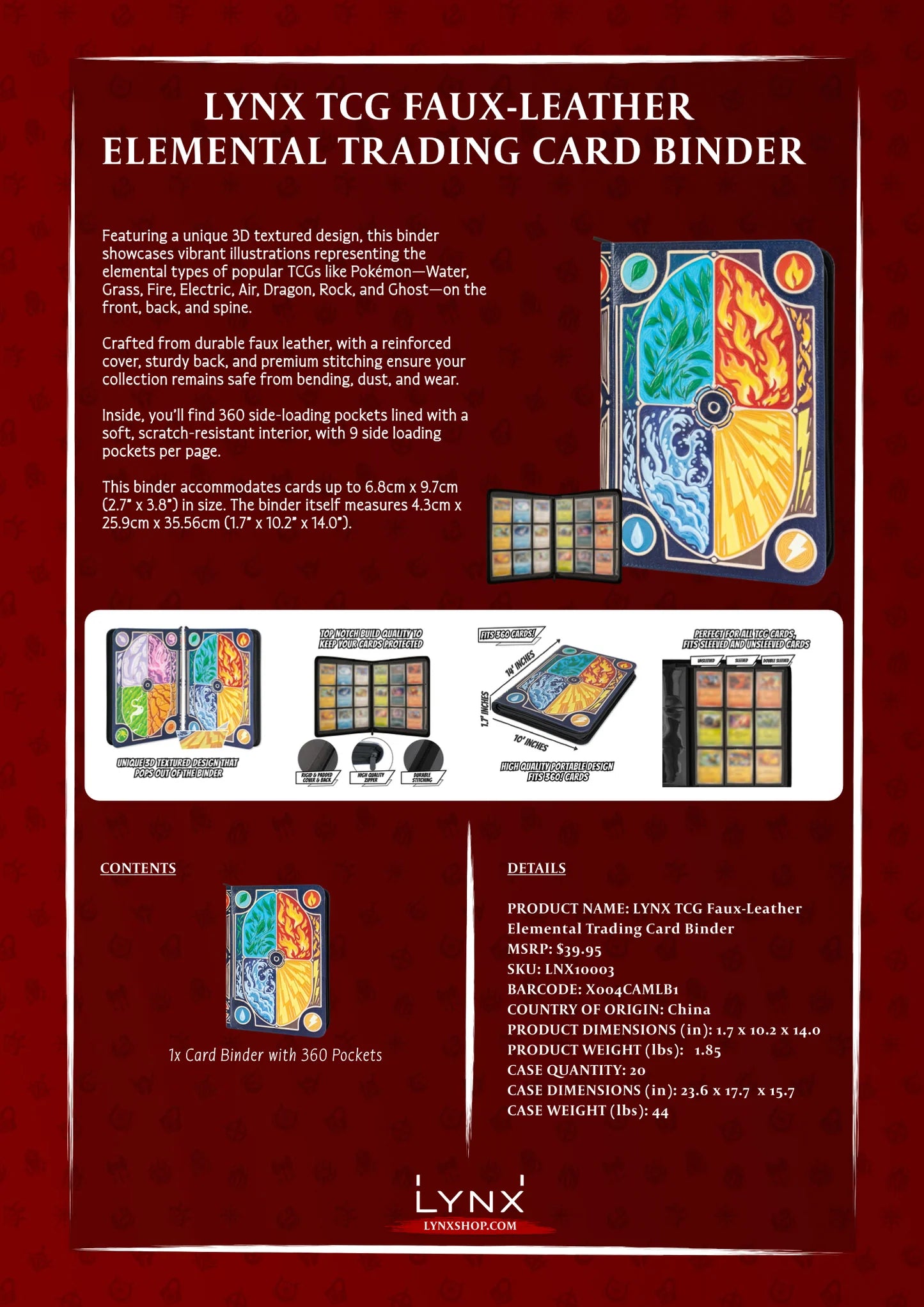 TCG Faux-Leather Elemental Trading Card Binder