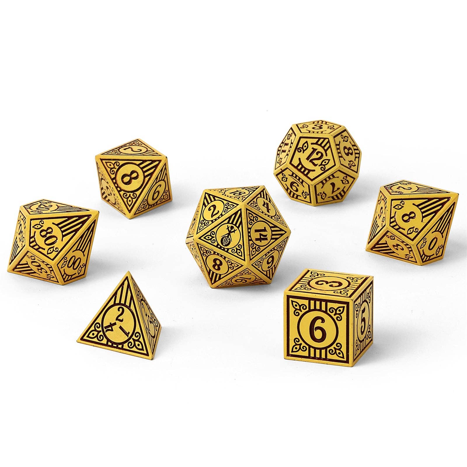 Solid Metal Bard RPG Dice Set - Dark Cream w/Brown