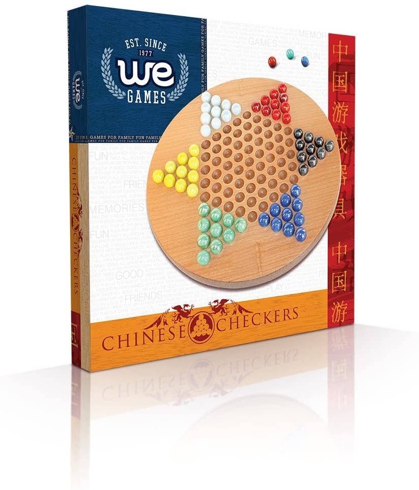 Wood Chinese Checkers set with 11.5 inch round board and 60 glass marbles