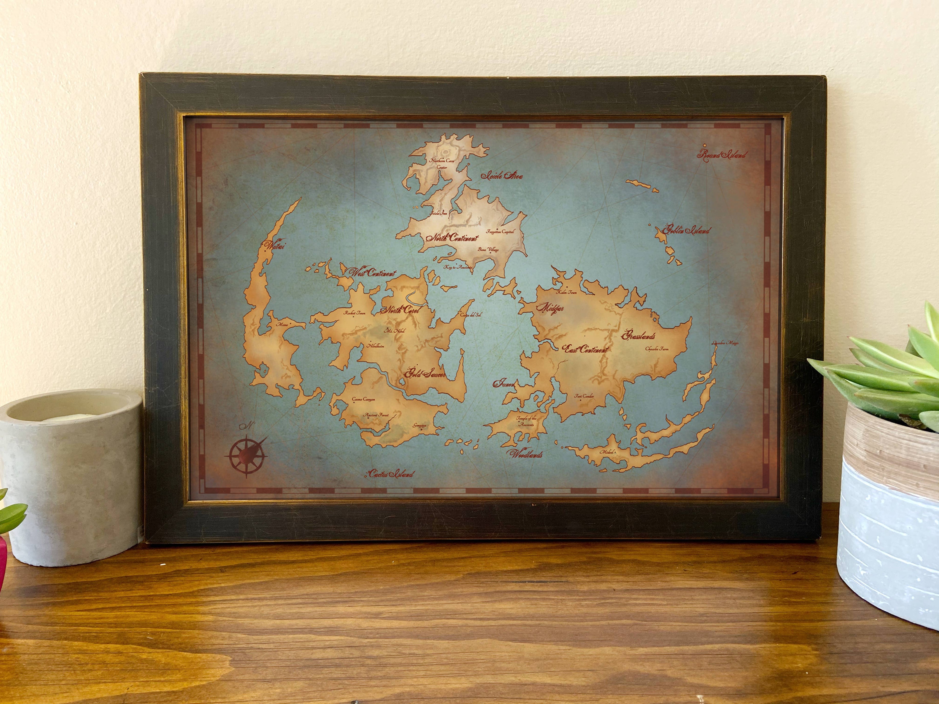 Final Fantasy VII Vintage Style Map // Game Map Art Prints