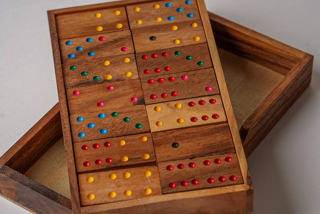 Classic mango wood dominoes game set handcrafted in Thailand