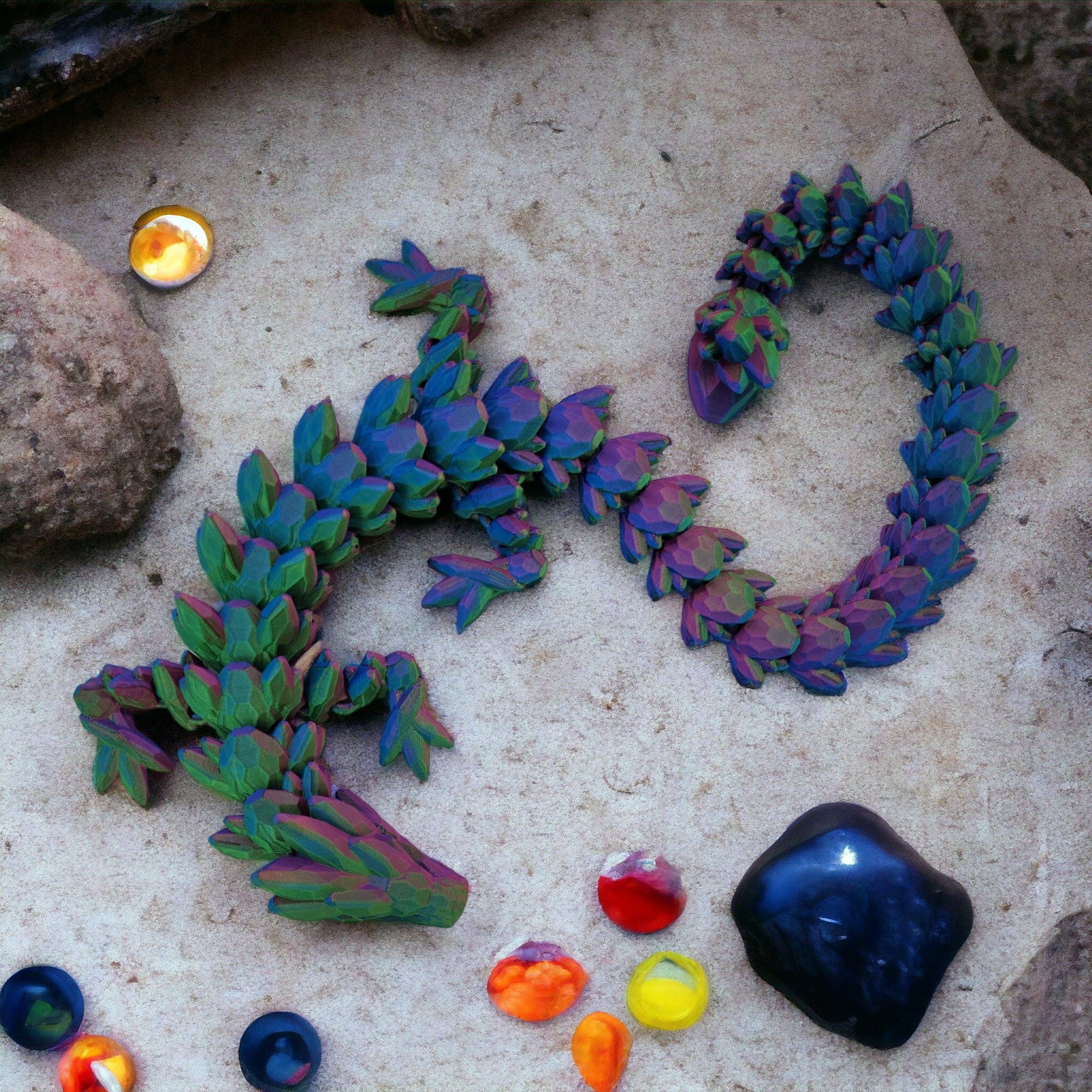 3D Printed Articulated Gemstone Dragon Toy – 16"