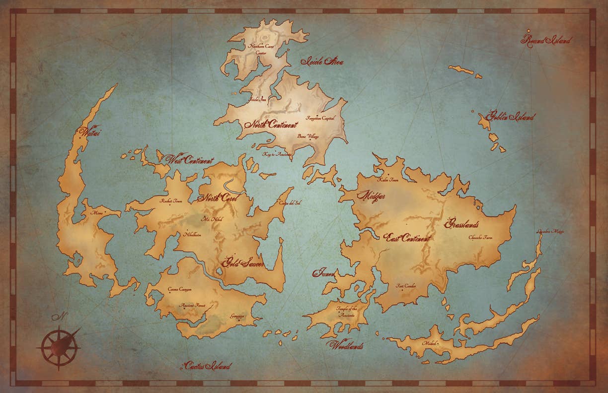 Final Fantasy VII Vintage Style Map // Game Map Art Prints