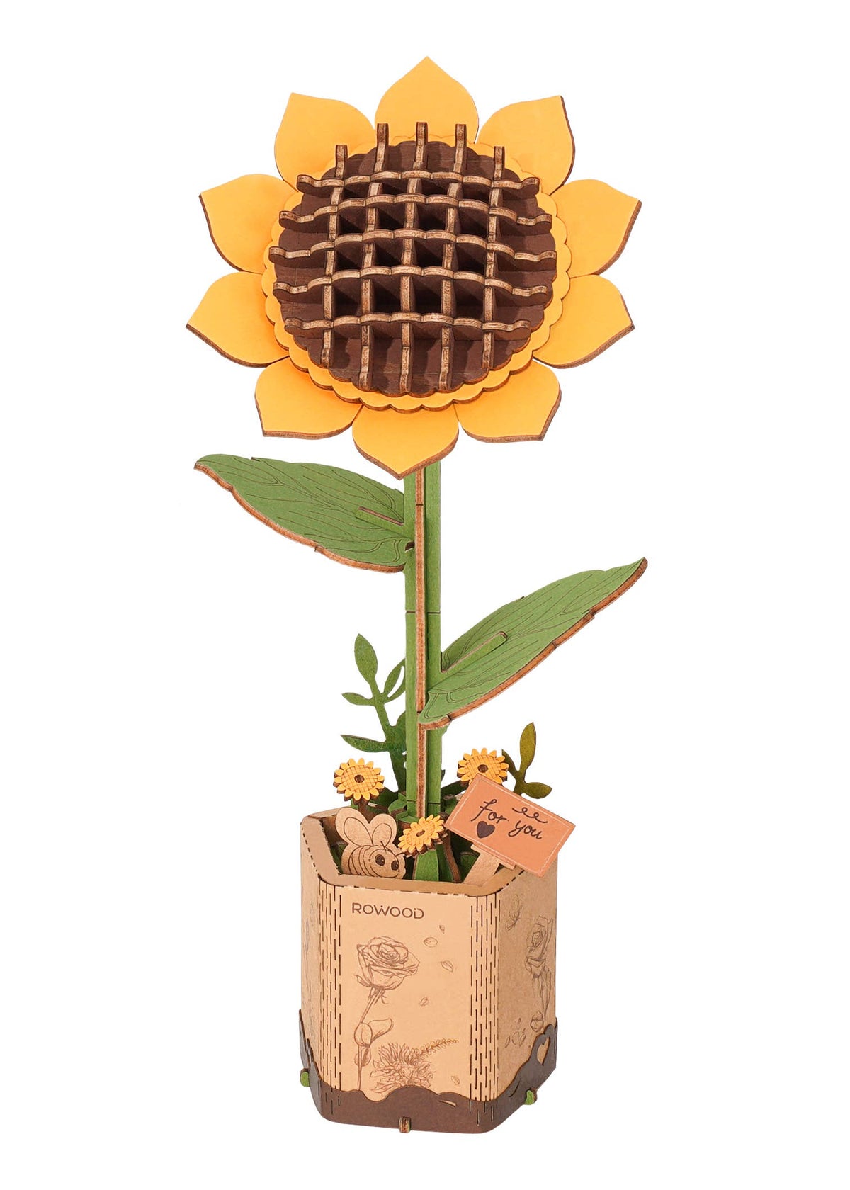Sunflower Robotime Rowood DIY Wooden Flower 3D Puzzles