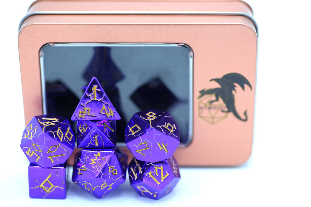 Purple Chrome with Gold Solid Metal Barbarian Dice Set