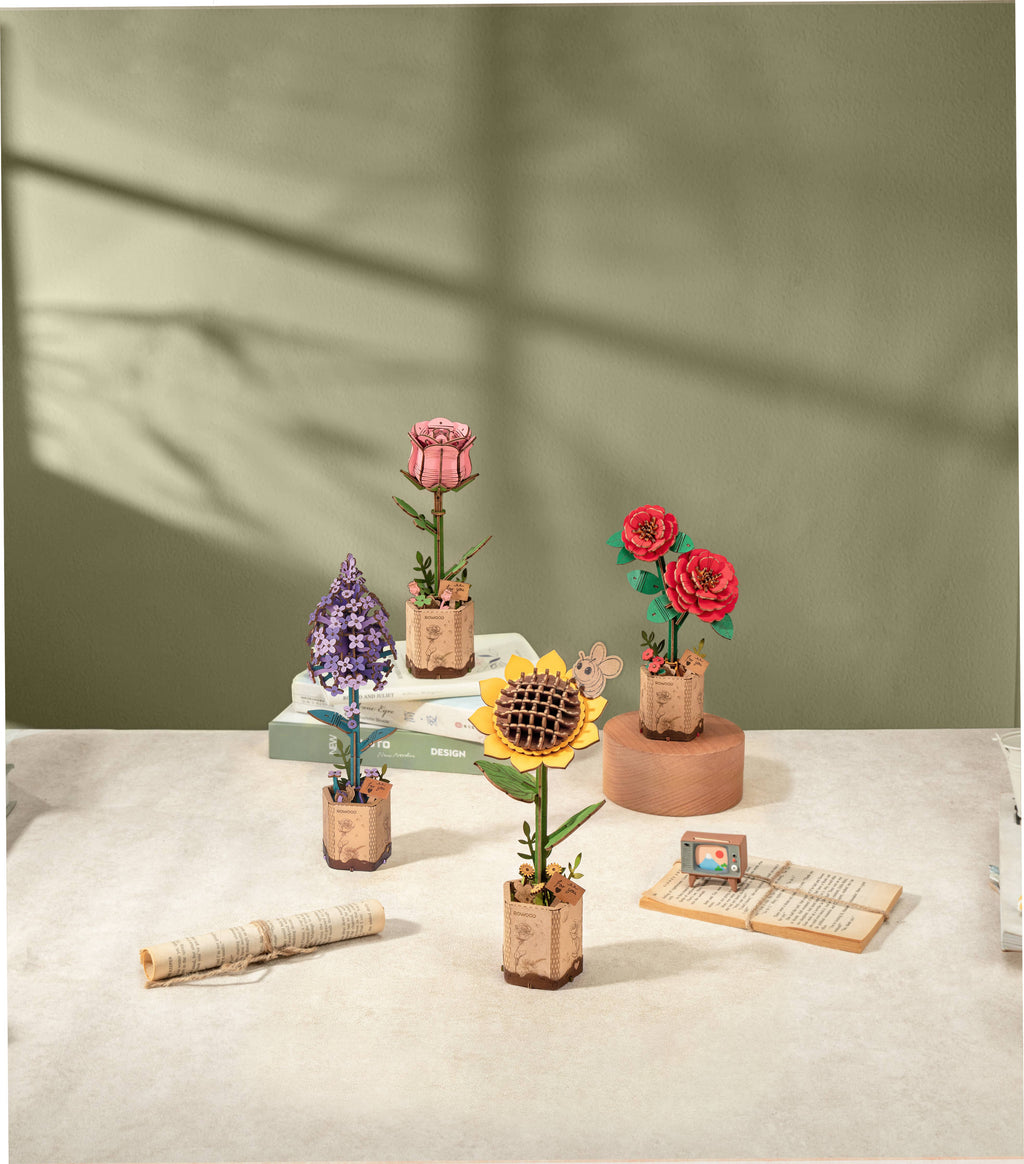 Red Camellia DIY Wooden Flower 3D Puzzle