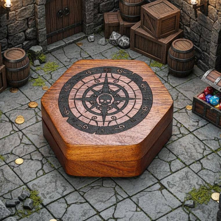Compass of Fate: Pirate Wood Dice Box