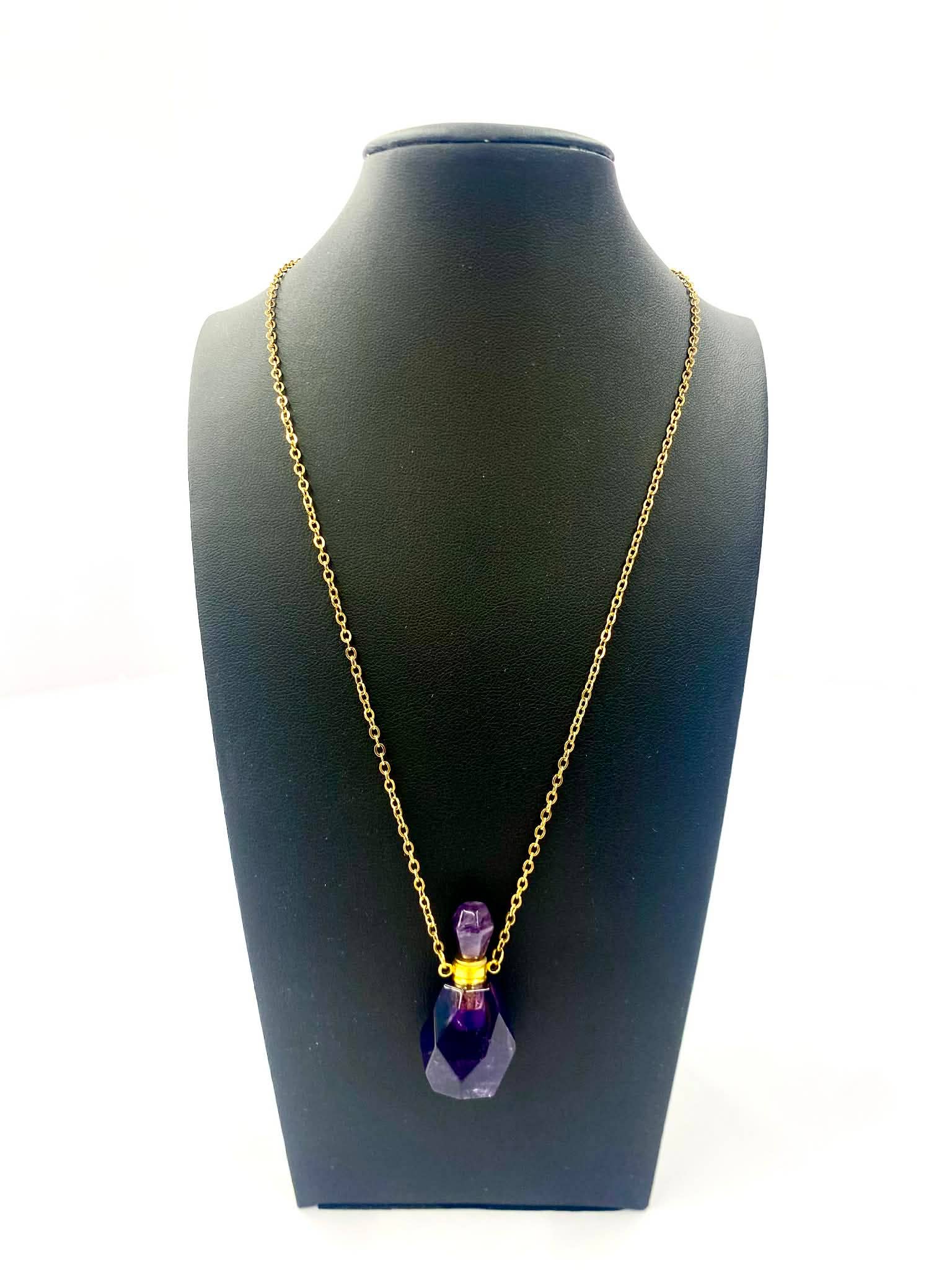 HY00596 Gemstone Potion Bottle Necklace - Amethyst