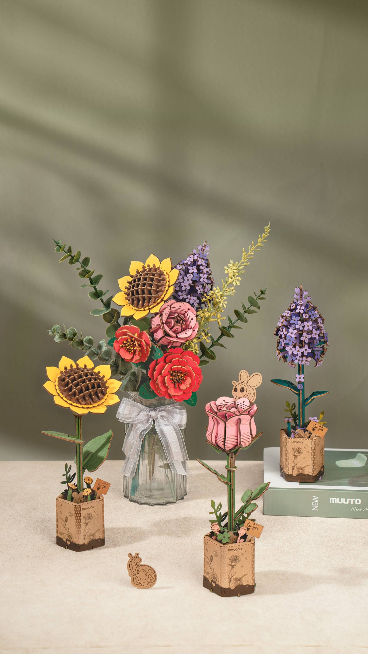 Sunflower Robotime Rowood DIY Wooden Flower 3D Puzzles