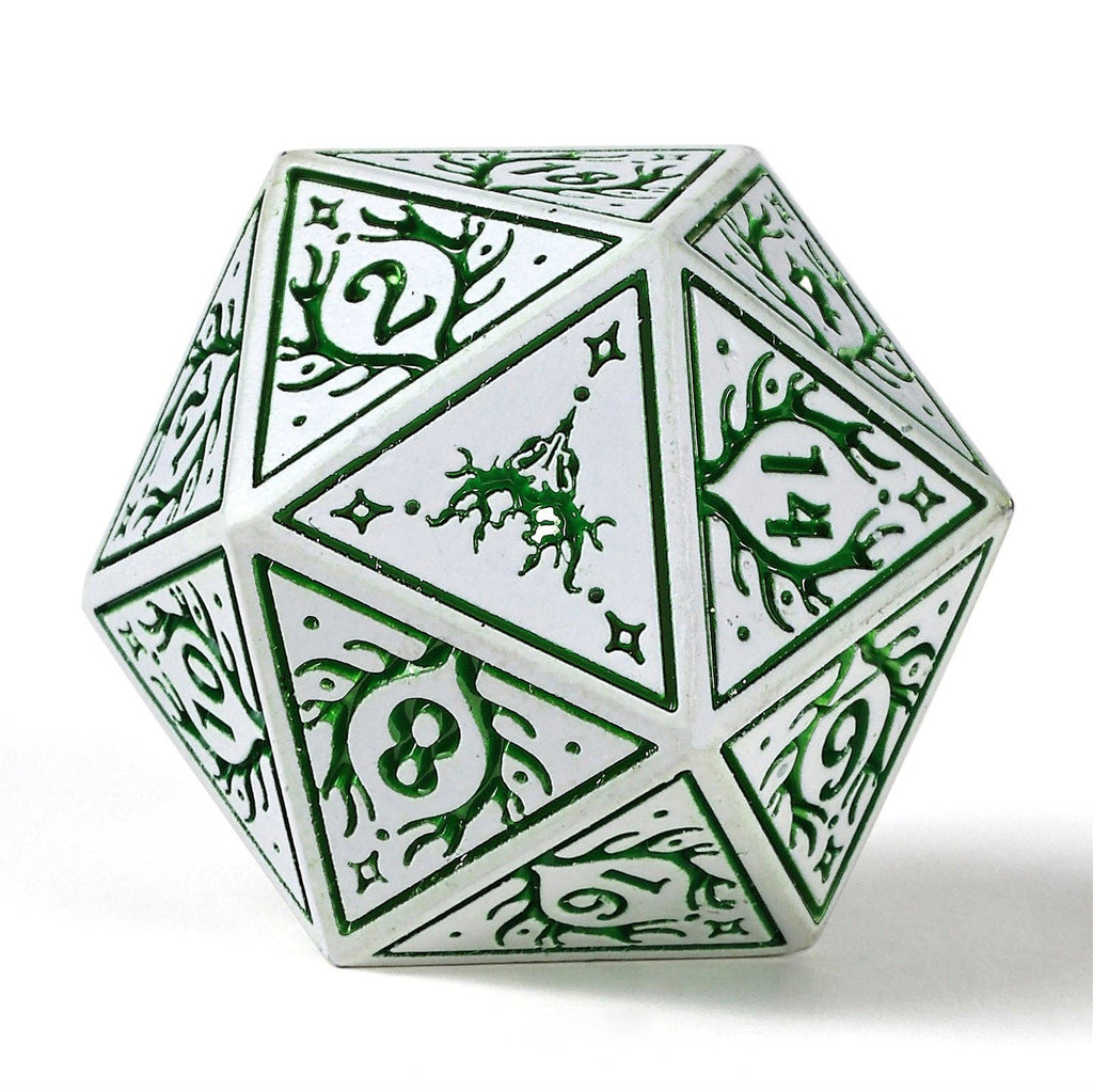 Solid Metal Druid RPG Dice set - White w/Green