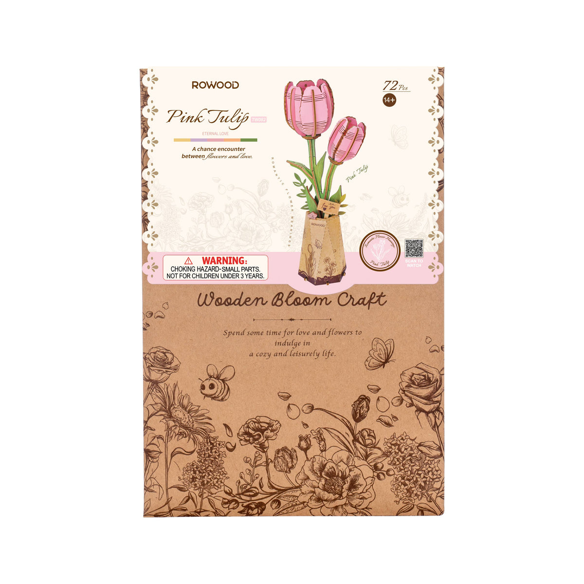 Pink Tulip Rowood DIY Wooden Flower 3D