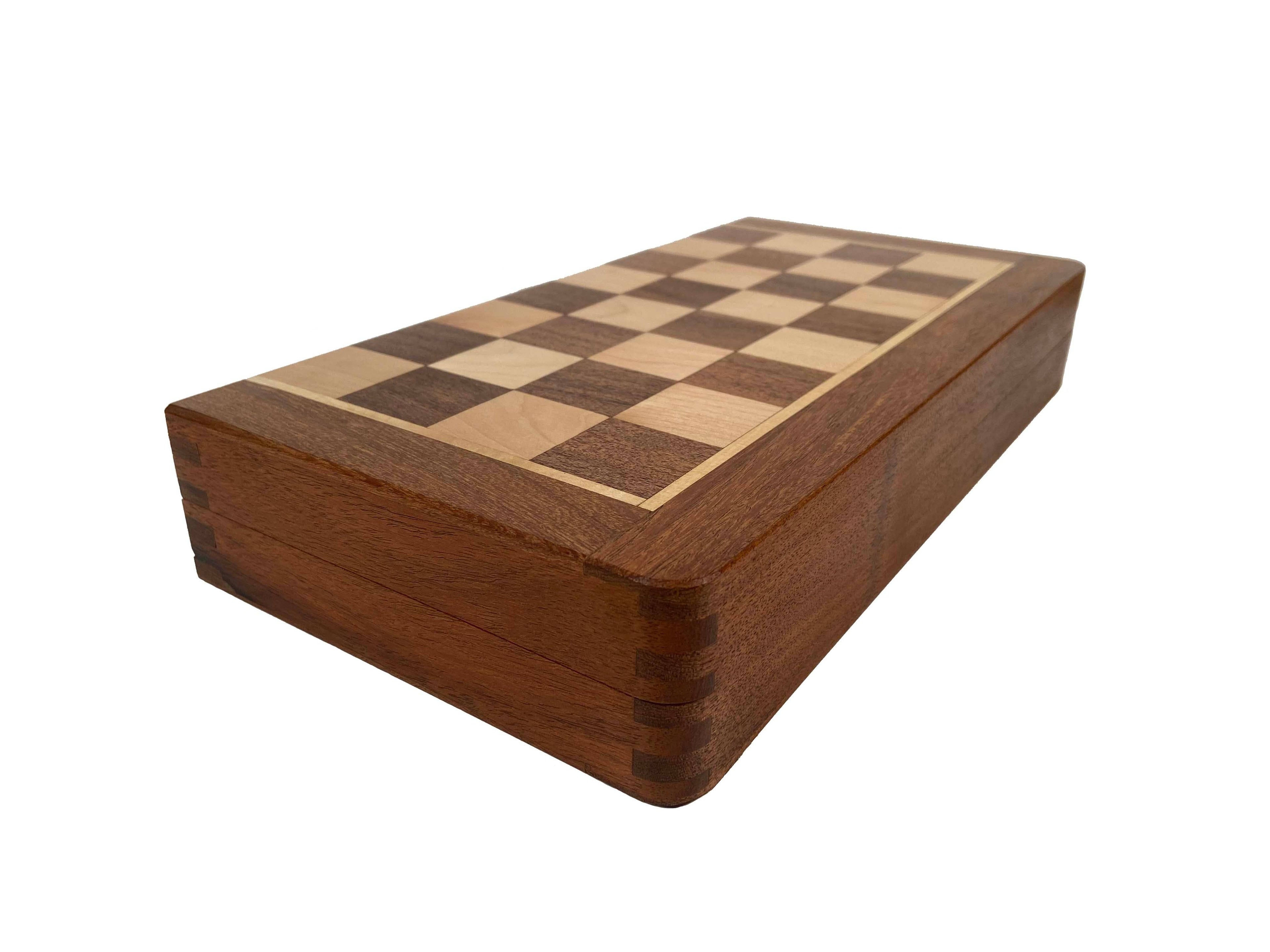 Travel magnetic wood folding chess set with 12 inch board and storage for pieces