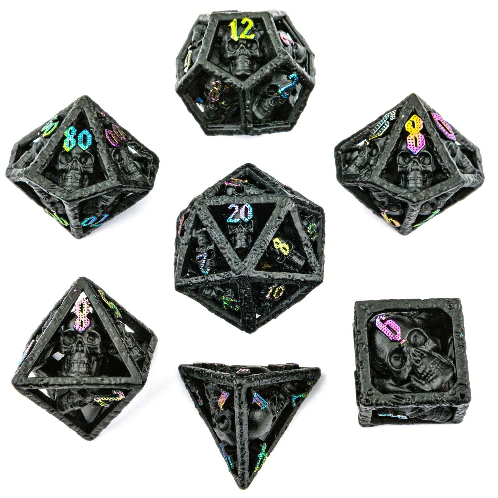 Skull's Grin Hollow Metal Dice Set - Black with Chromatic