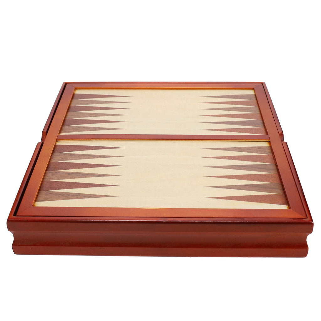 7-in-1 Combination Wood Game Set with walnut board and multiple game pieces