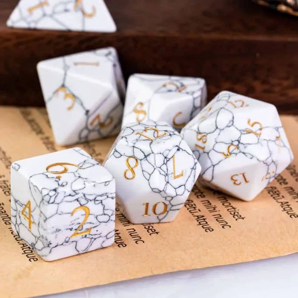 White Marble Cracked Stone Dice Set