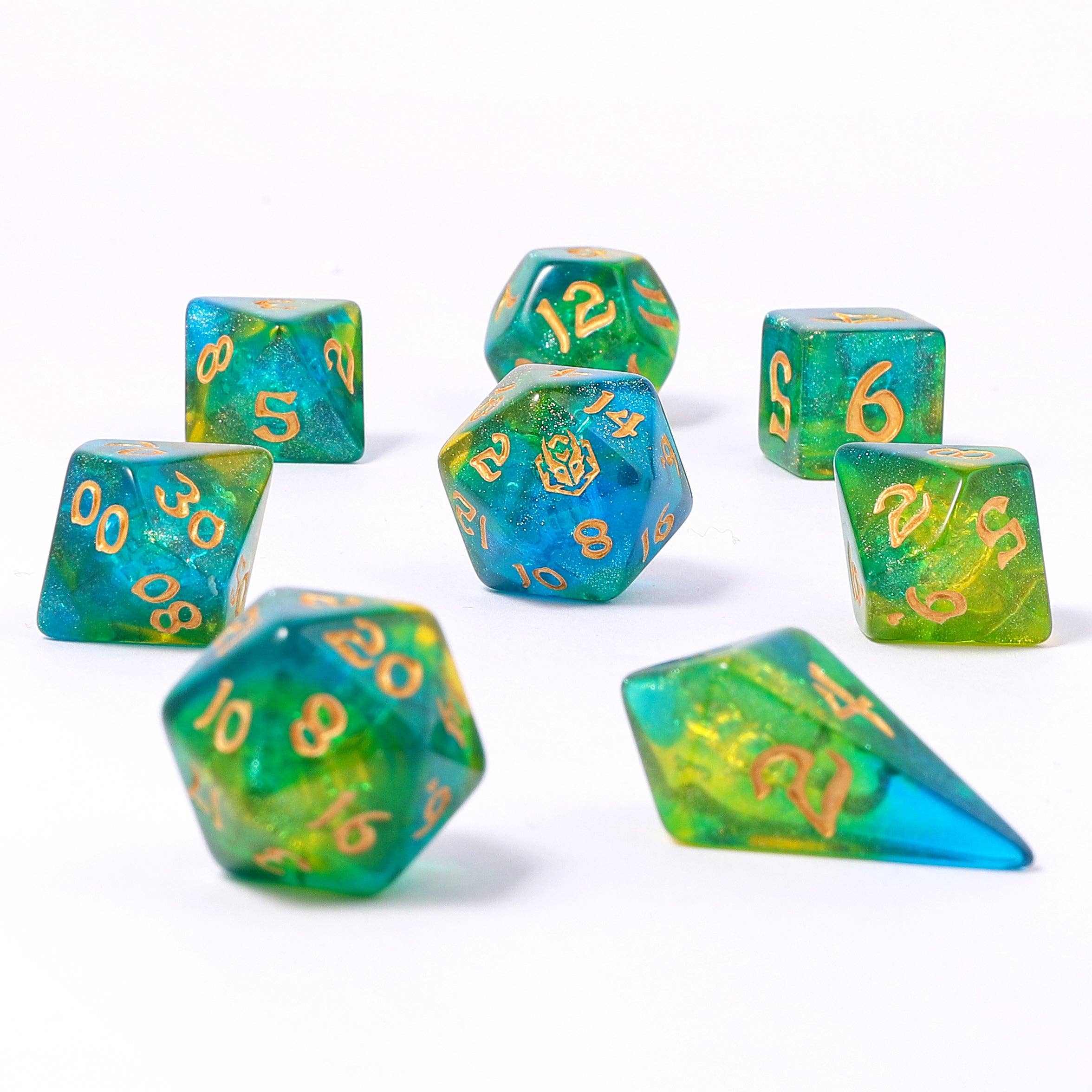 Wyrmforged Rollers - Rounded Edge 8 Piece Polyhedral Dice se