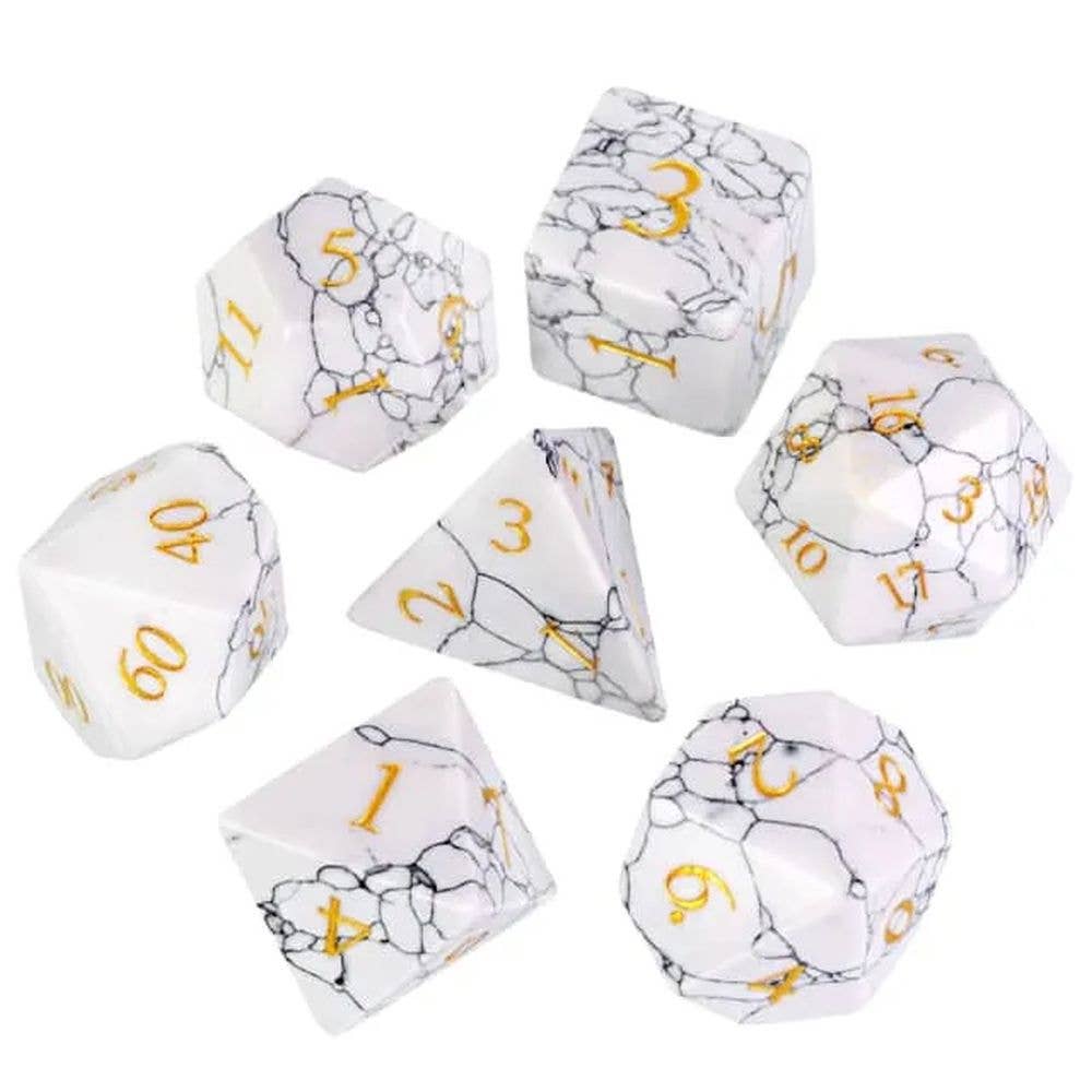 White Marble Cracked Stone Dice Set