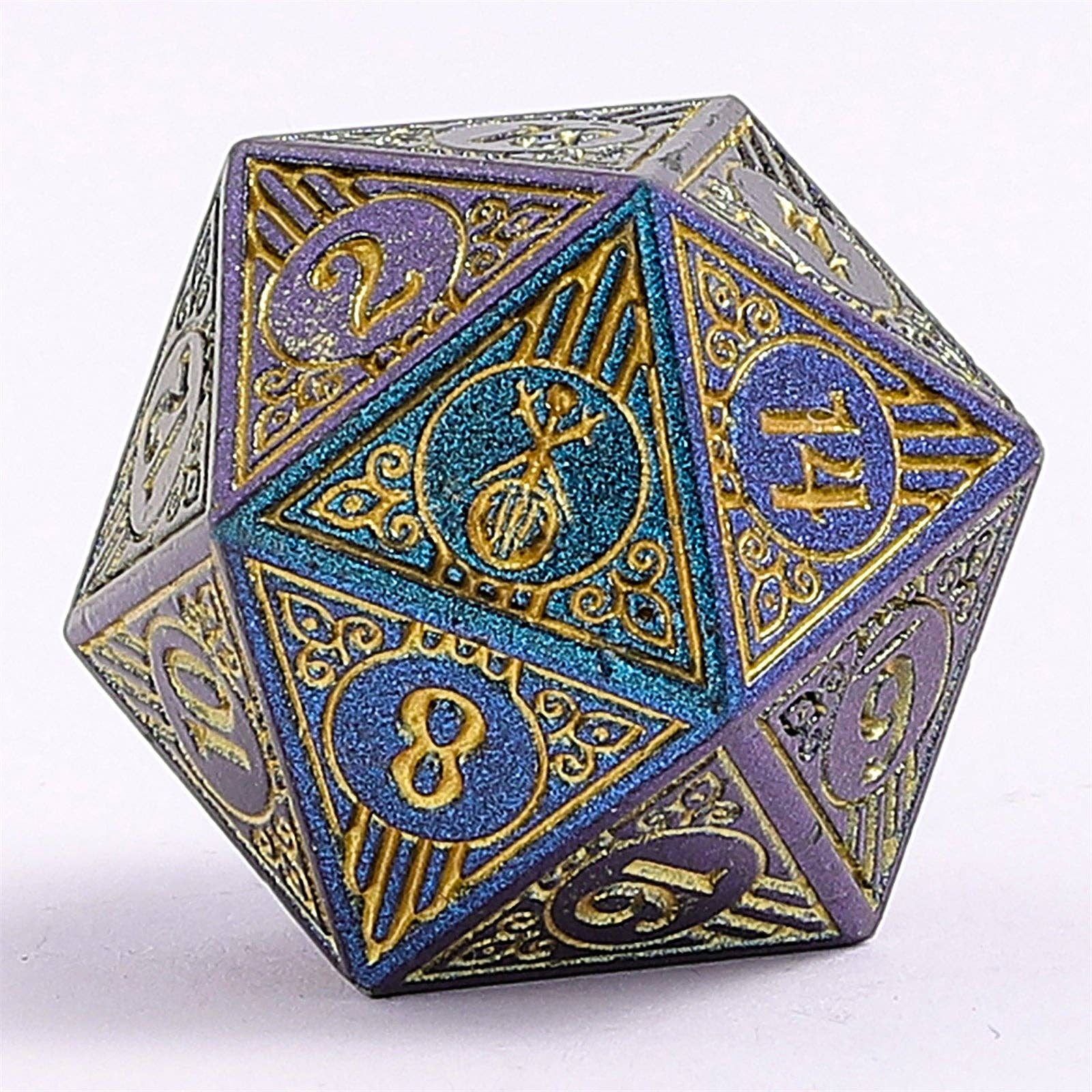 Solid Metal Bard RPG Dice Set - Glitter Blue w/Gold