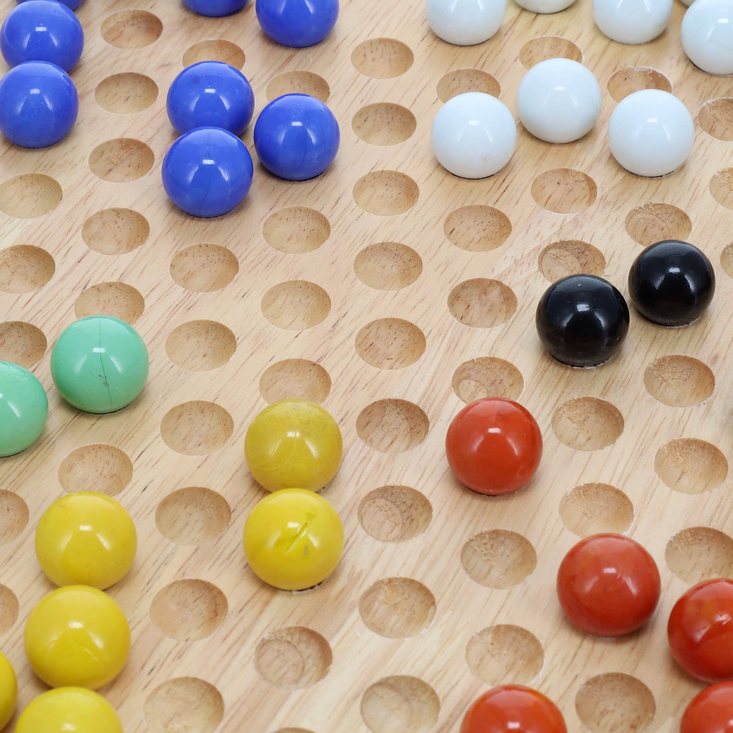 Wood Chinese Checkers set with 11.5 inch round board and 60 glass marbles