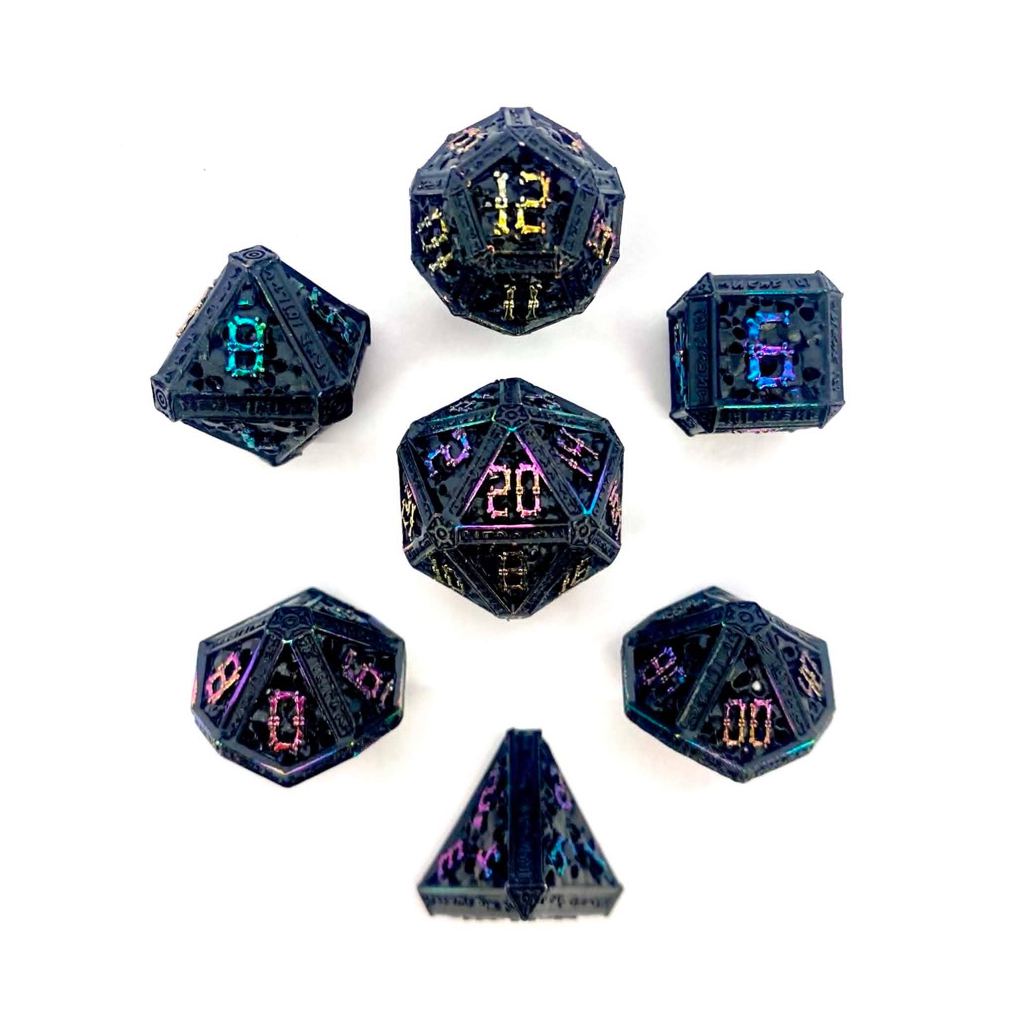 Hollow Metal Necromancer Dice Set - Black w/Chromatic