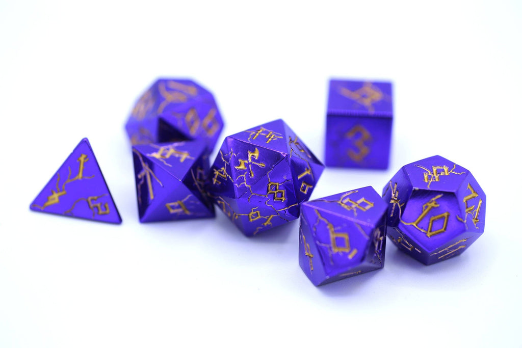 Purple Chrome with Gold Solid Metal Barbarian Dice Set