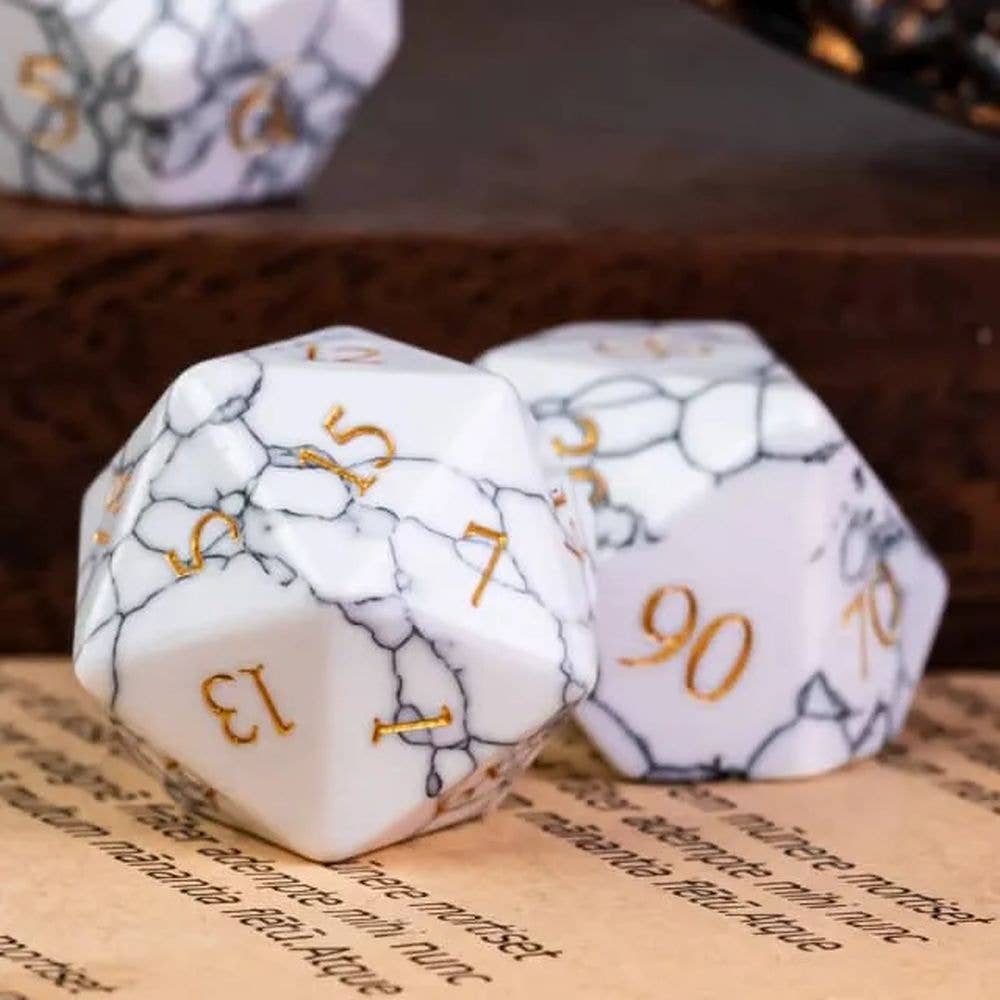 White Marble Cracked Stone Dice Set