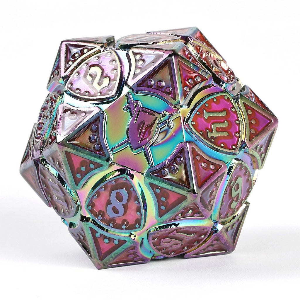 Solid Metal Fighter Class RPG Dice Set - Rainbow w/UV Glow