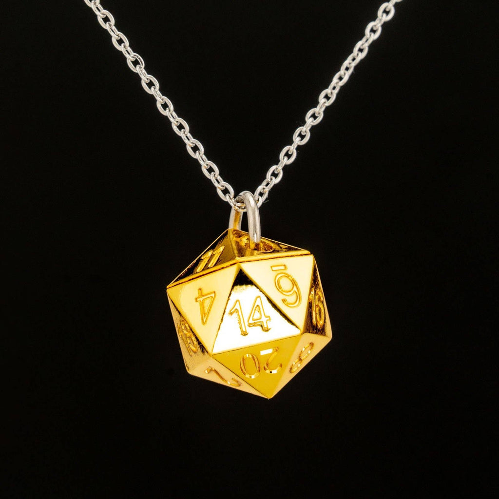 Solid Metal D20 Necklace - Gold