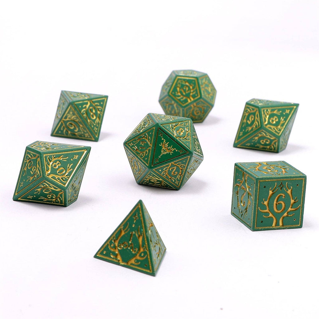 Solid Metal Druid RPG Dice Set - Green w/Gold