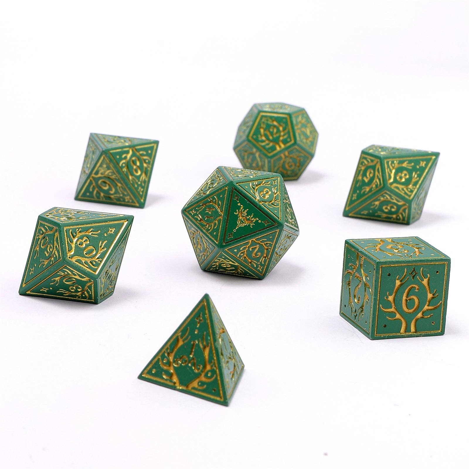 Solid Metal Druid RPG Dice Set - Green w/Gold