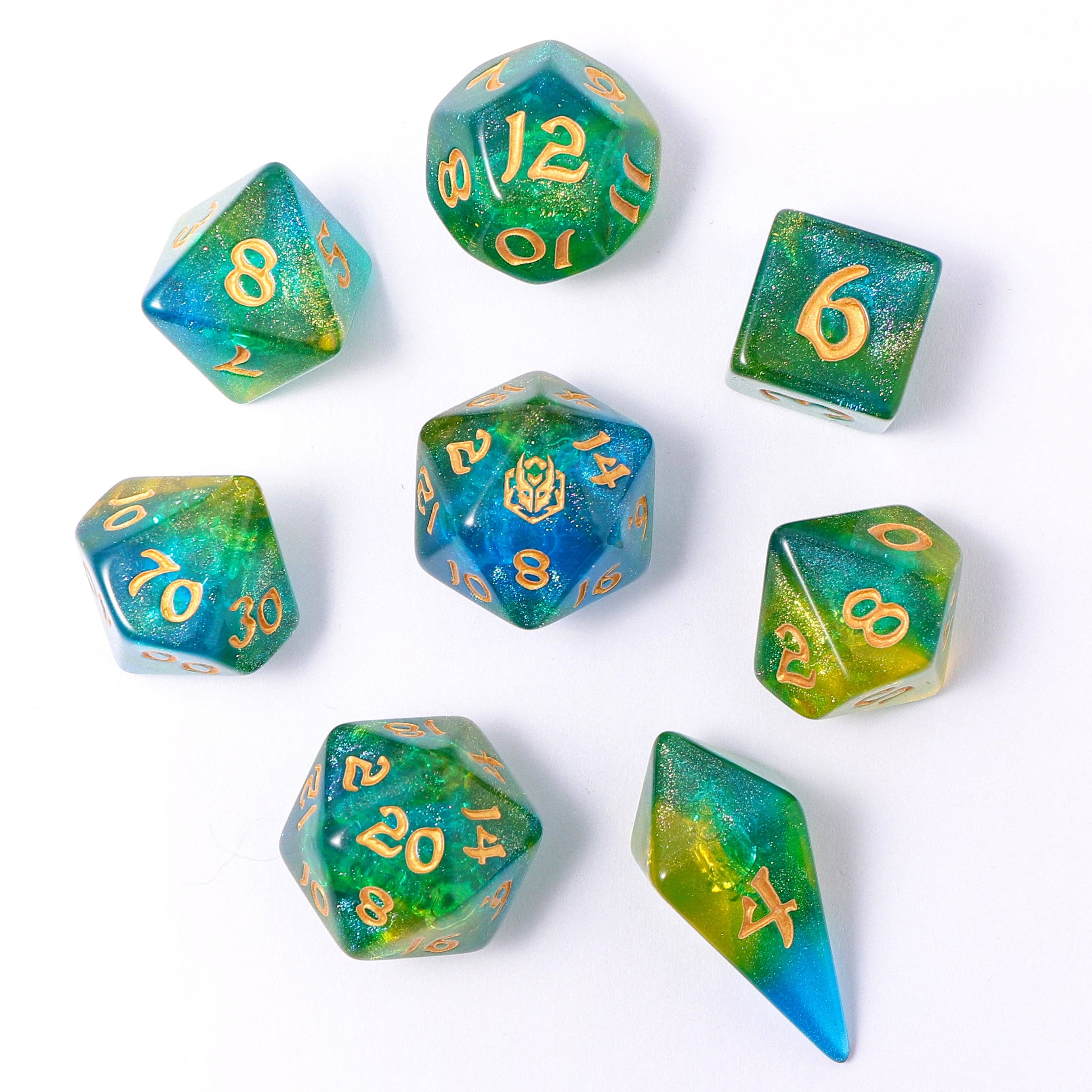 Wyrmforged Rollers - Rounded Edge 8 Piece Polyhedral Dice se