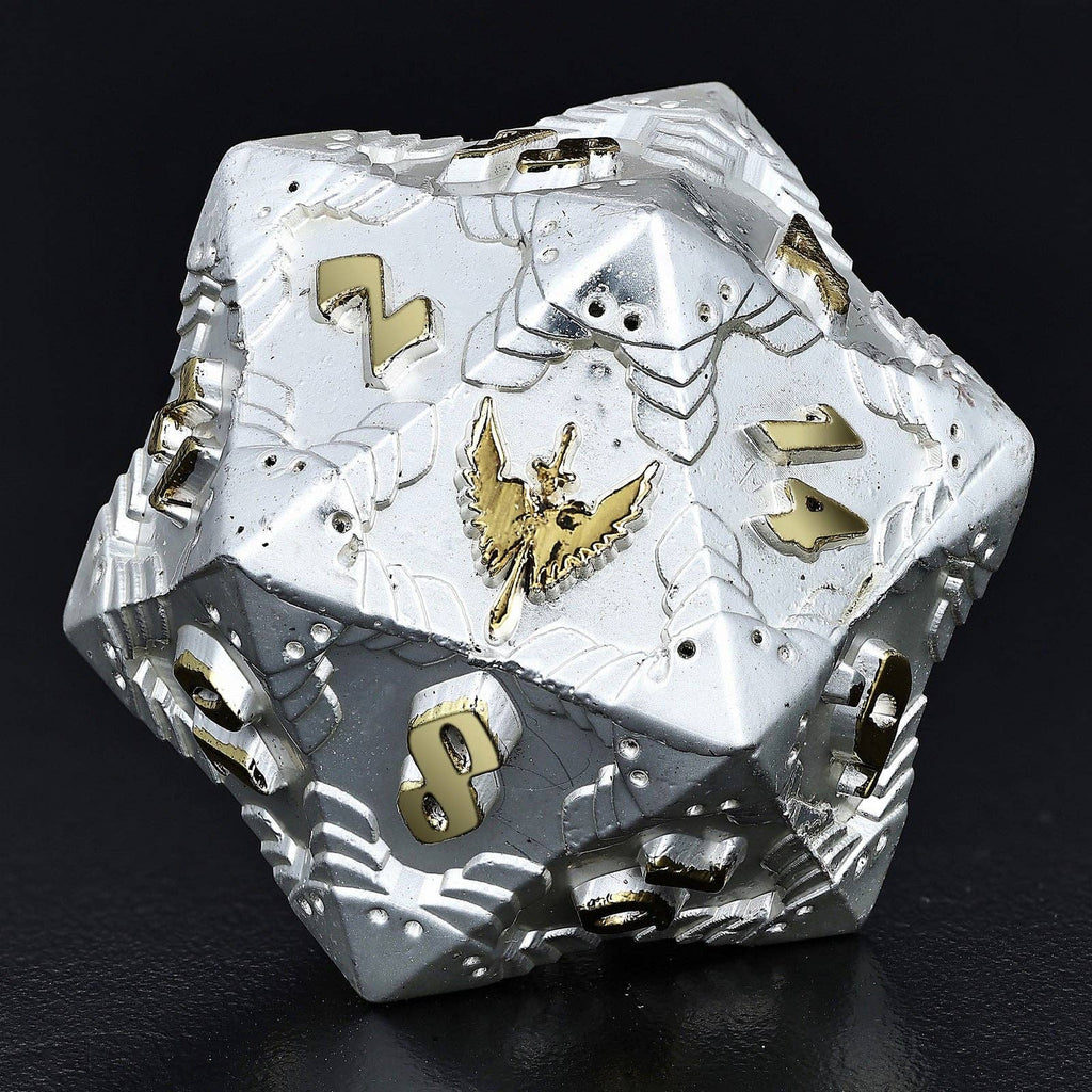 Solid Metal Paladin Class RPG Dice Set - Matte Silver w/Gold