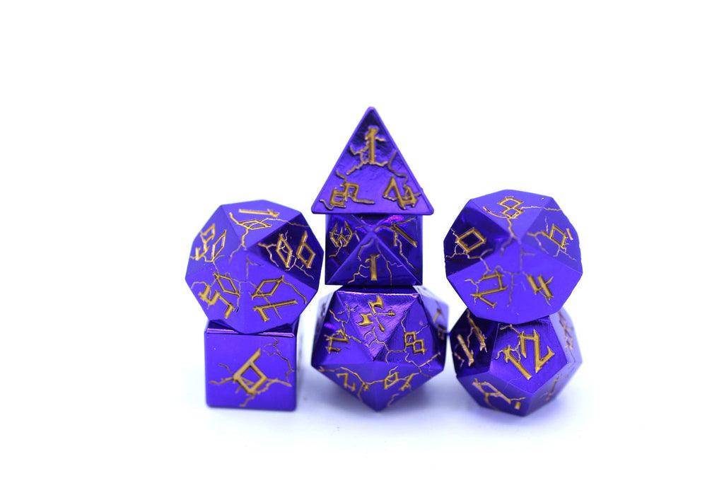 Purple Chrome with Gold Solid Metal Barbarian Dice Set
