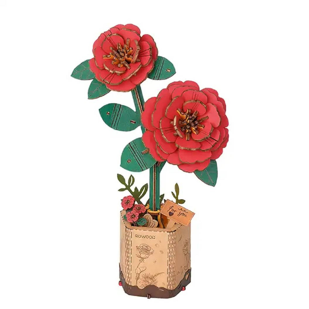 Red Camellia DIY Wooden Flower 3D Puzzle