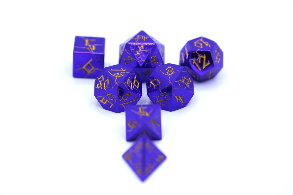 Purple Chrome with Gold Solid Metal Barbarian Dice Set
