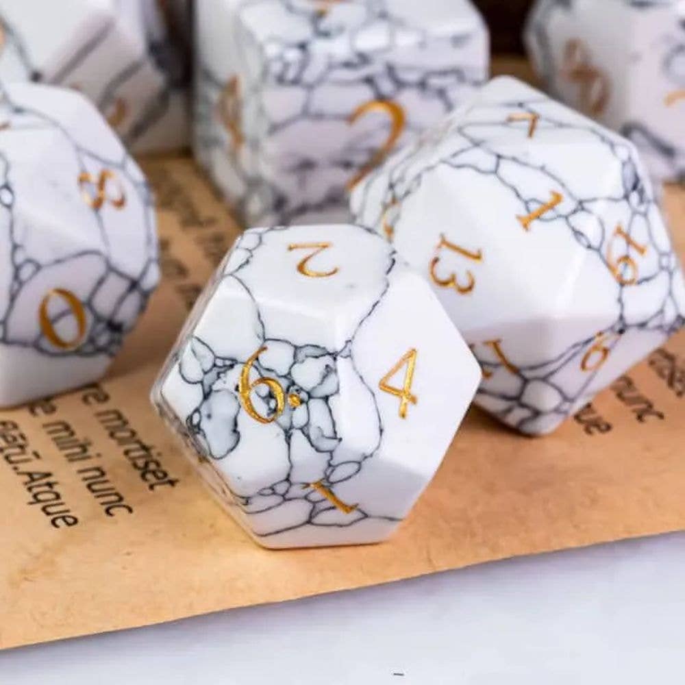 White Marble Cracked Stone Dice Set