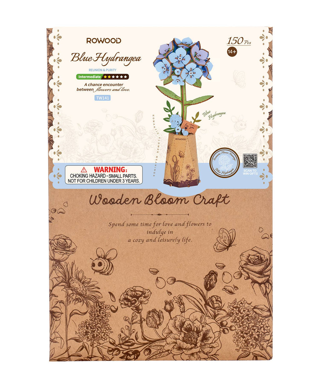 Rowood Blue Hydrangea DIY Wooden Flower 3D Puzzle