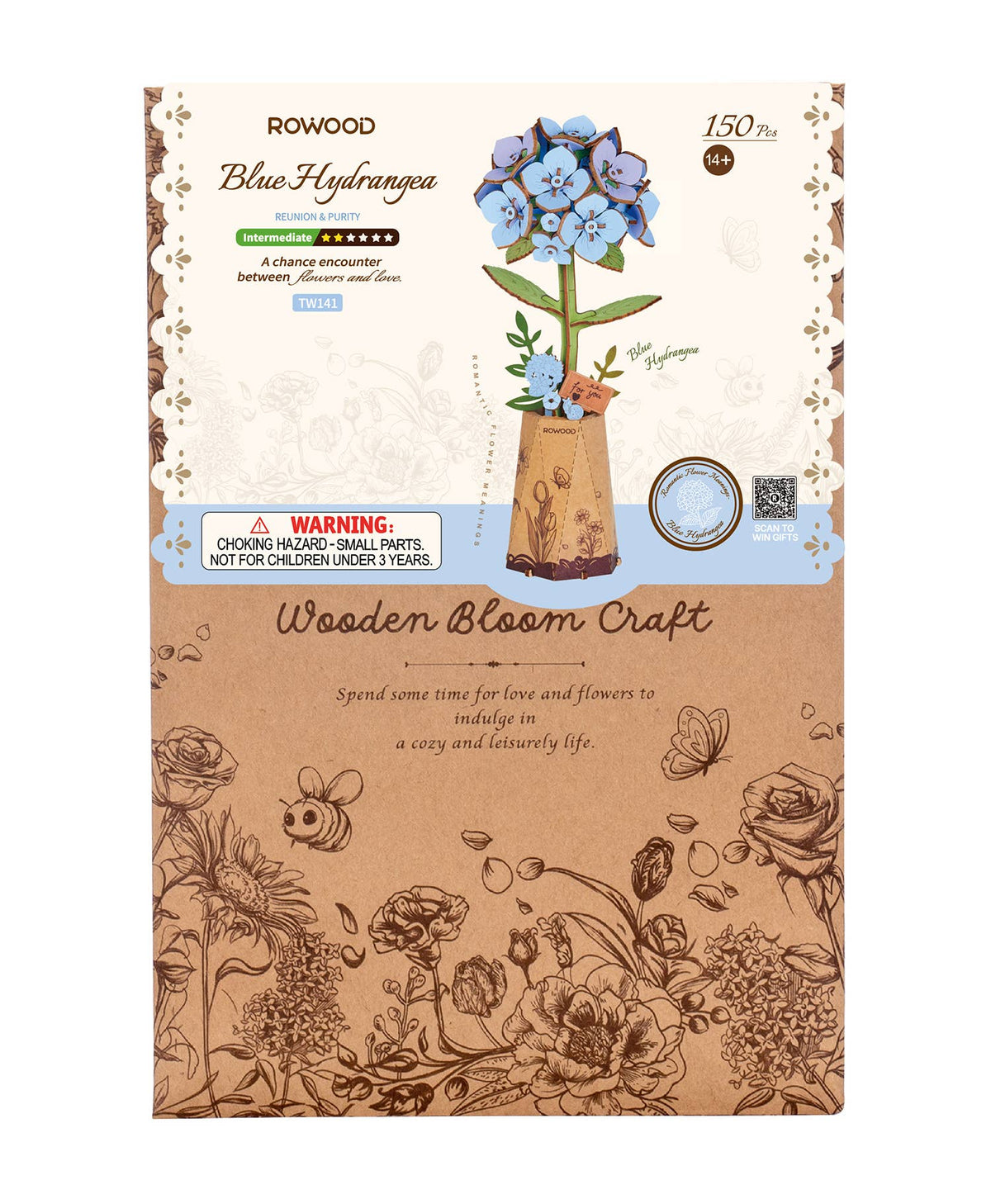 Rowood Blue Hydrangea DIY Wooden Flower 3D Puzzle